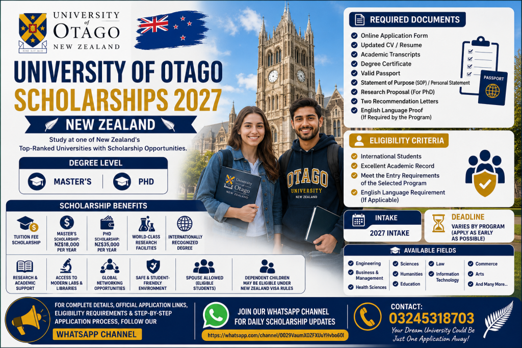 University of Otago Scholarships 2027 | New Zealand